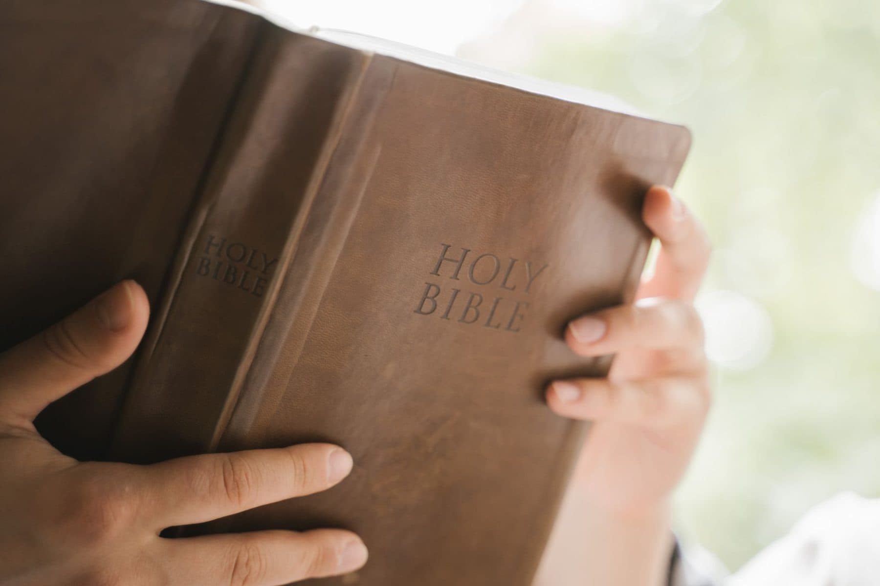 Two hands holding a Bible